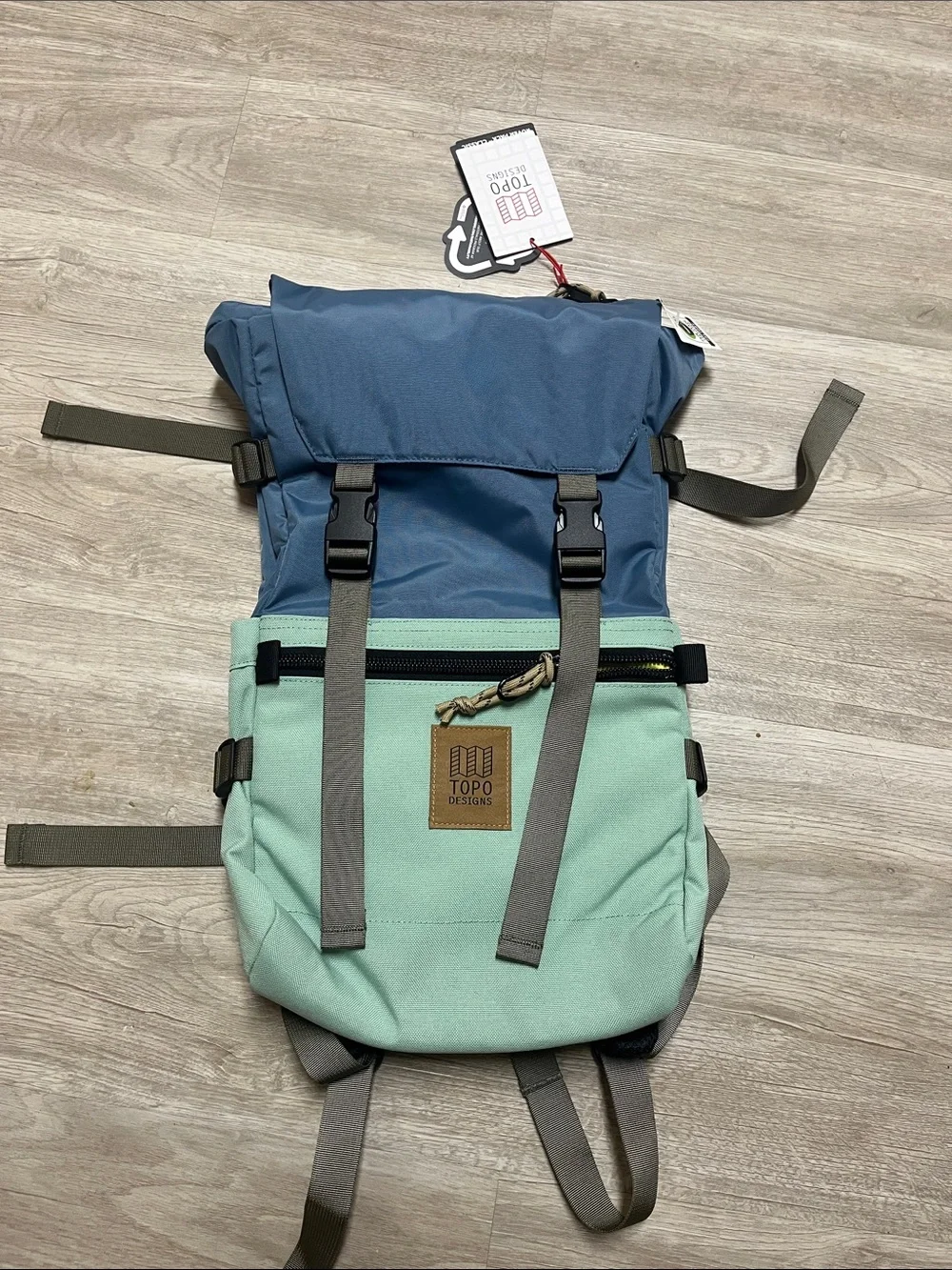 Topo Designs Blue & Mint Roll-Top Backpack